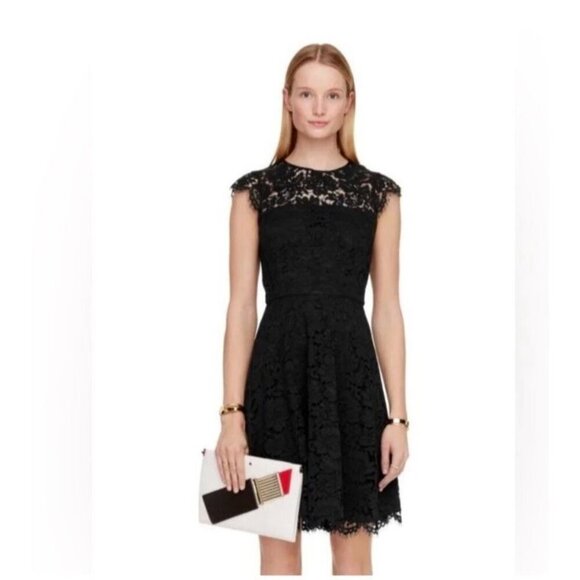 NWT Kate Spade New York Rose Lace open back dress Black Size 4 - Picture 1 of 10